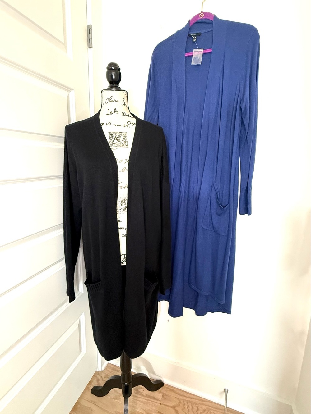 H by Halston Black and Royal Blue Long Open-Front Sweater Cardigan Bundle Duster